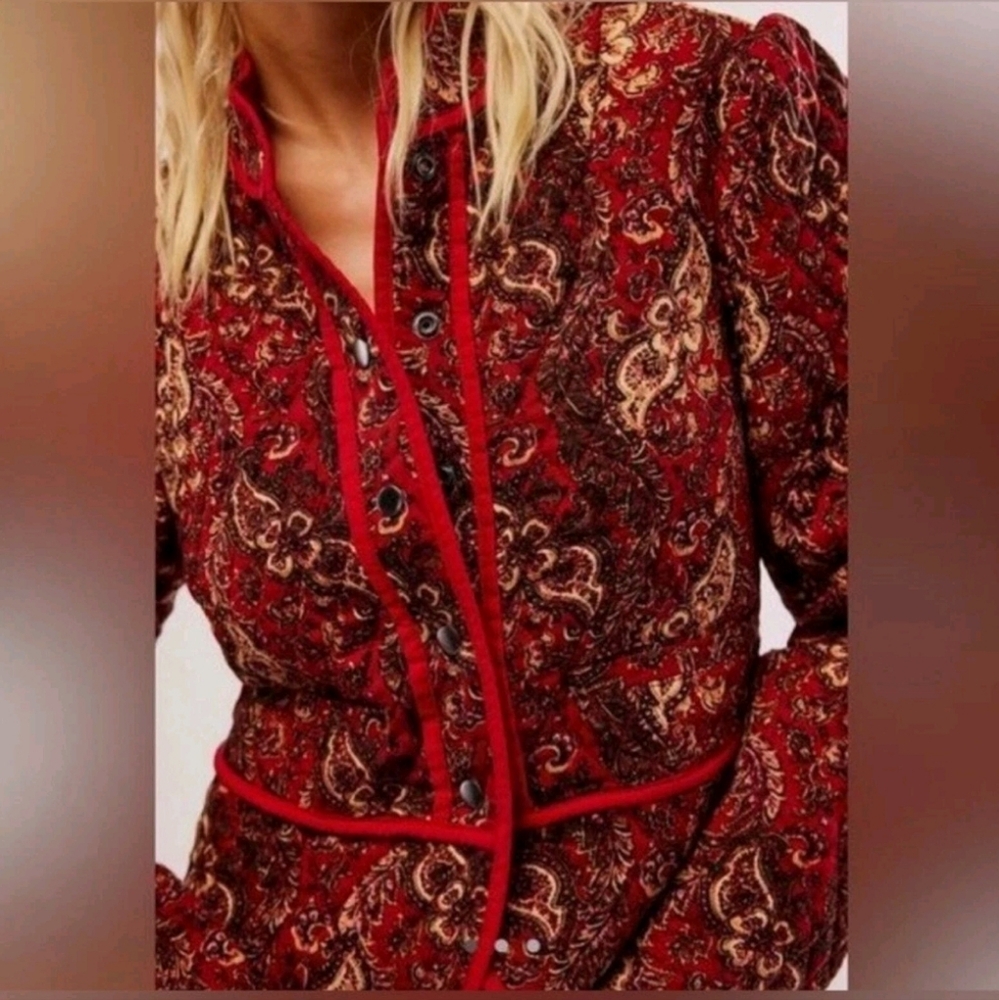Free People Zoey Quilted Jacket In Cherry Combo - Picture 3 of 12